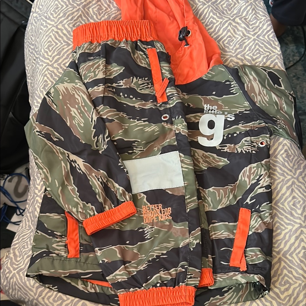 Boys Green and Orange accent Camo 2 Piece Set